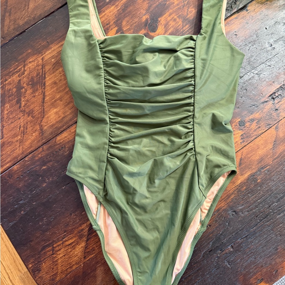 J. Crew Green One Piece Swimsuit with Ruching